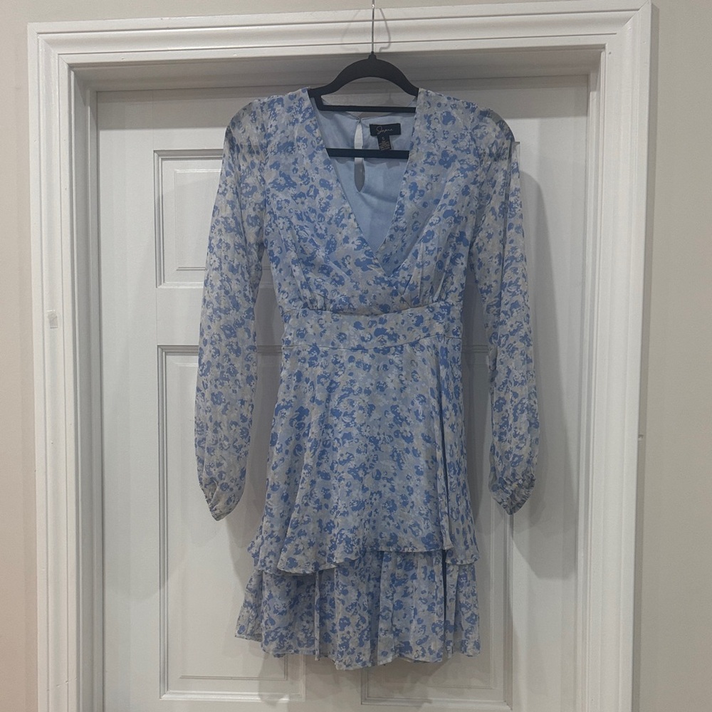 Japan Floral Blue 3/4 Length Sleeve Dress